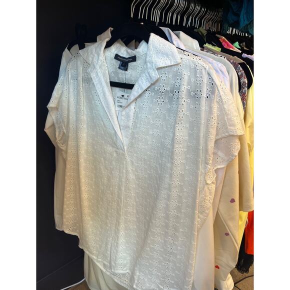 French Connection Summer White Eyelet Short Sleeved Oversized Tunic Top Sz 2 NWT - Picture 13 of 13